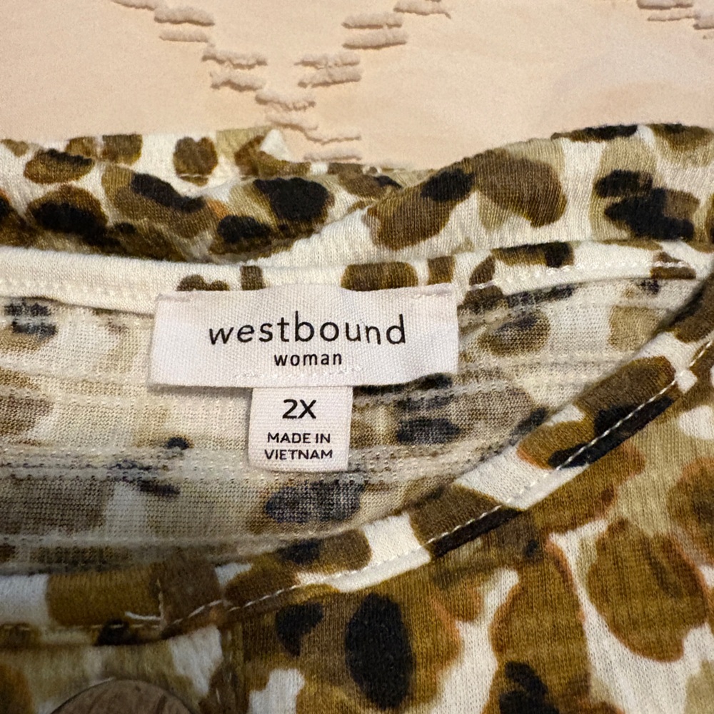 Westbound Women's Short Sleeve Leopard Print Blouse 2X